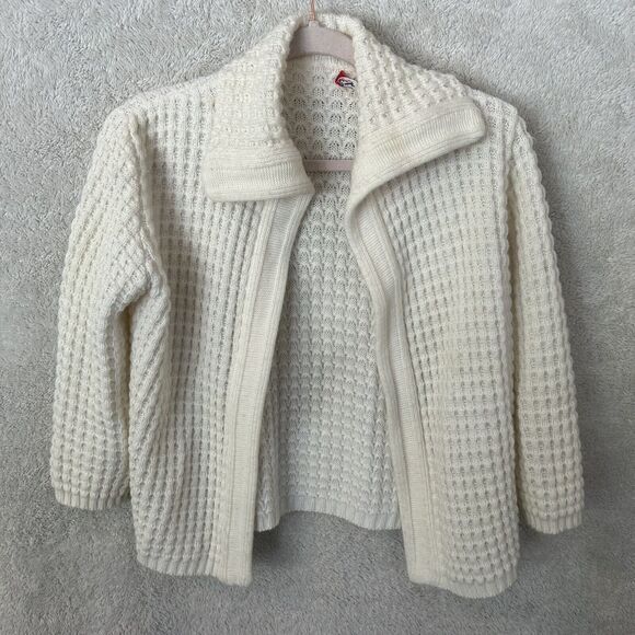 Vintage Cardigan Sweater Open Off White Chunky Cable Collar House of Morrison - Picture 11 of 11